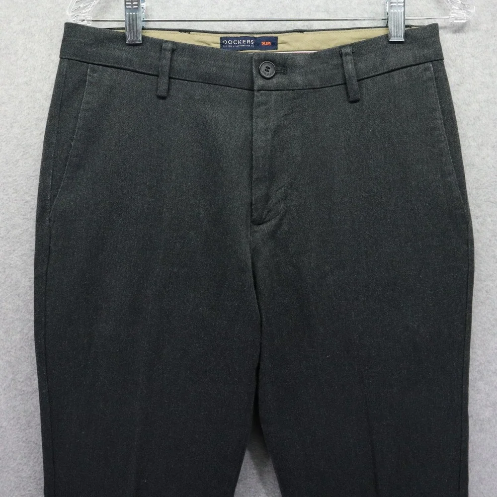 Dockers Pants Mens 30x32 Slim Fit Signature Khaki Flex‎ Comfort Flat Front Gray